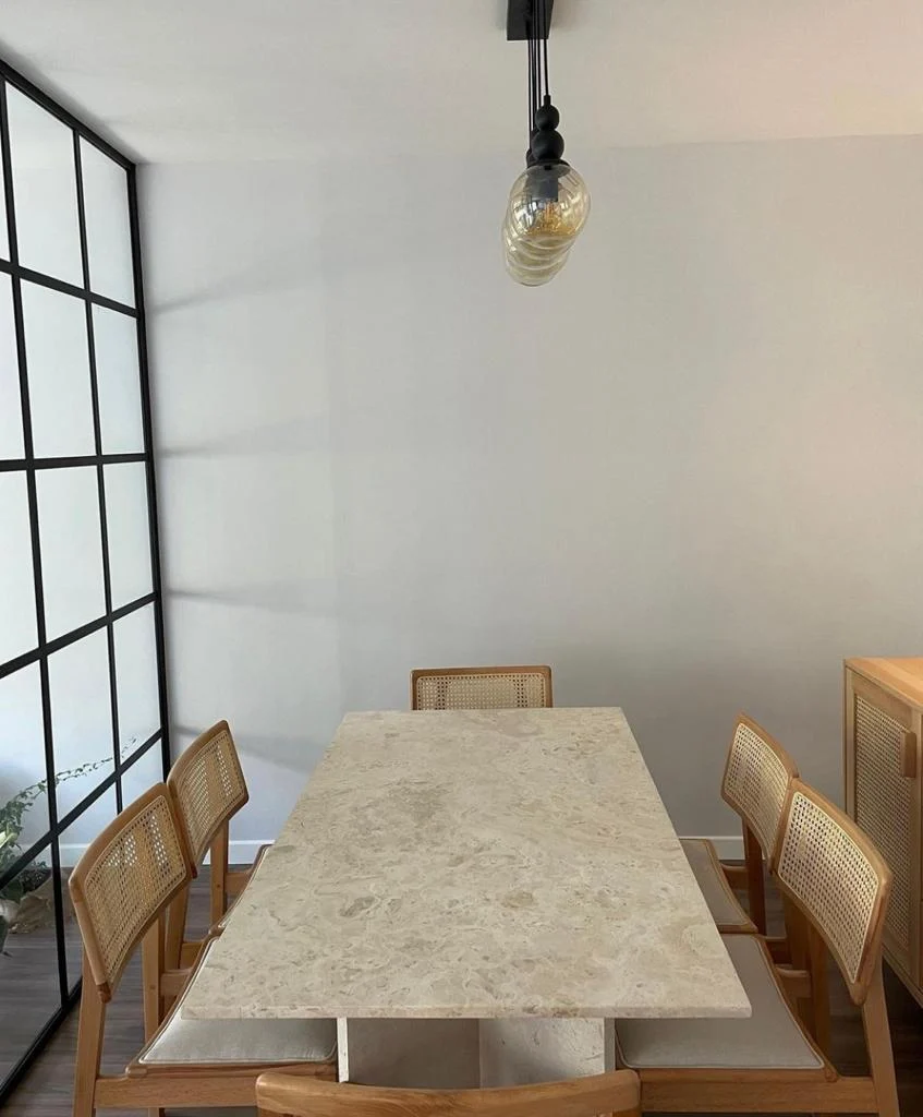 V-Foot Travertine Dining Table
